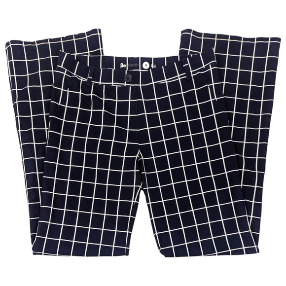 Betabrand Windowpane Stretch Dress Pants Career Womens Medium Navy Blue Pull On - Picture 2 of 11